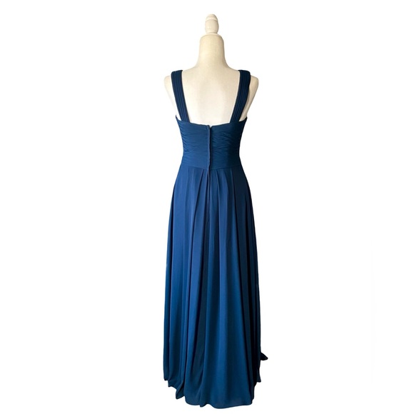 Azazie Navy Kaleigh A-Line Pleated Chiffon Maxi Dress - Picture 8 of 8